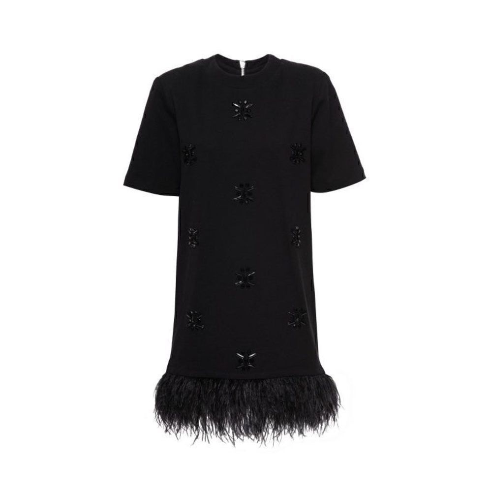 New Le Superbe Black Magic Dress with Gemstones and Ostrich Feathers